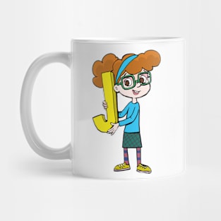 girl with glasses is holding the letter J Mug